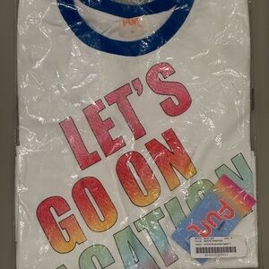 NWT Warm Fun Women’s Let’s Go On Vacation “Tomboy” Tee